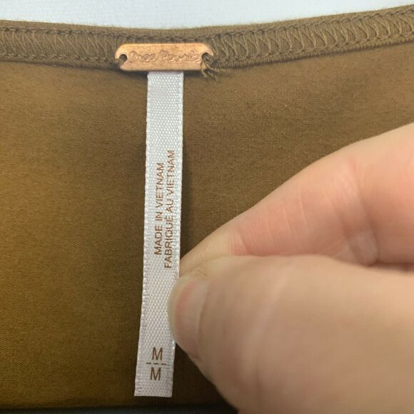 Free People Crop Top Tan Bow‎ Ruffle Deep V-Neck Long Sleeve Women's Size Medium - Picture 4 of 8